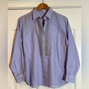 Bella Tu for Gorsuch NWT linen embellished button-up shirt in lilac. Size M